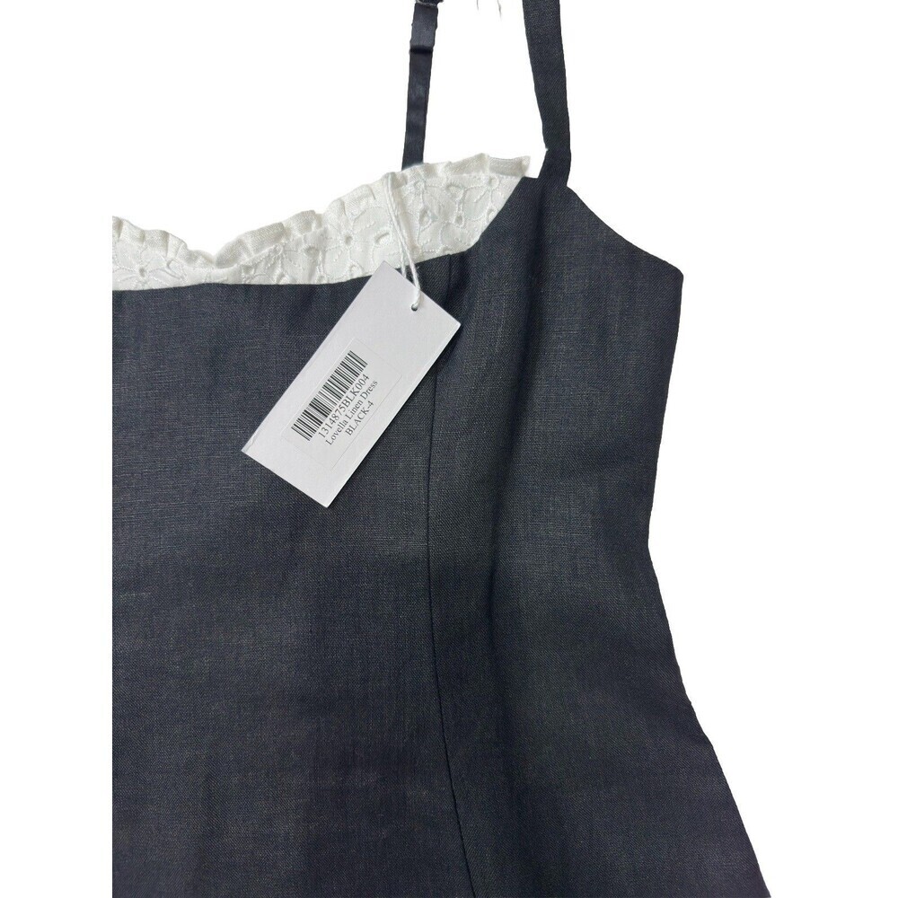 Reformation Lovella Linen Dress Black Mini Lined Adjustable Straps Size 4 - Picture 6 of 10